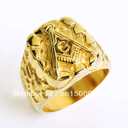 FREEMASON,MASONIC SUPER SPECIAL SIZES BIG TYPE IMPORTED GOLD EP RING SIZE 8,14,15,16,17(in stock)